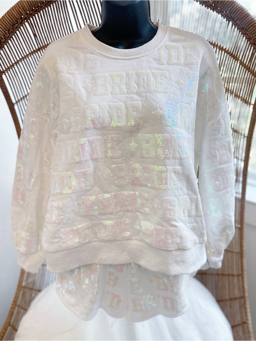 Queen Of Sparkles Bride Set Top Size XS Sweatshirt Shorts Size XS Sequins Shine